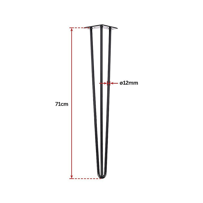 Set of 4 Industrial 3-Rod Retro Hairpin Table Legs 12mm Steel Bench Desk - 71cm Black
